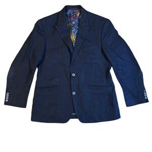 Robert Graham Blazer Mens 42 Blue Linen Sport Coat Paisley Lining Button Jacket